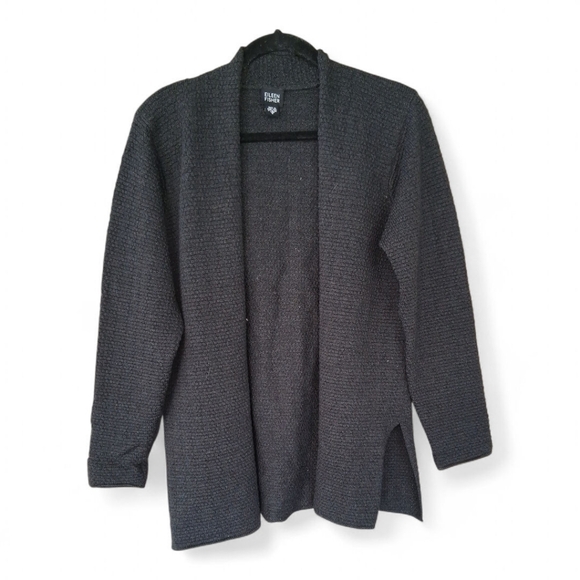 Eileen Fisher Black Merino Wool Knit Open Cardigan S - Picture 1 of 4